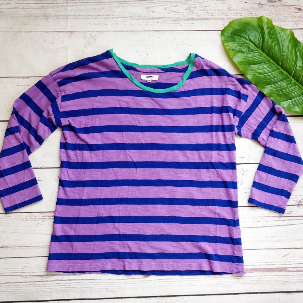 *LAST CHANCE*MADEWELL Striped Purple 3/4 Sleeve Top, M - Picture 2 of 5